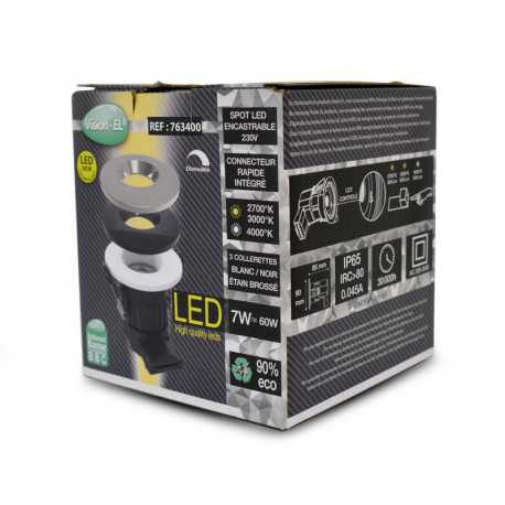 Miidex - Spot LED Ø67 Dimmable blanc/noir/étain brossé - 7W - IP65 - BBC - Angle 75° - 2700 / 3000 / 4000°K - Réf : 763400